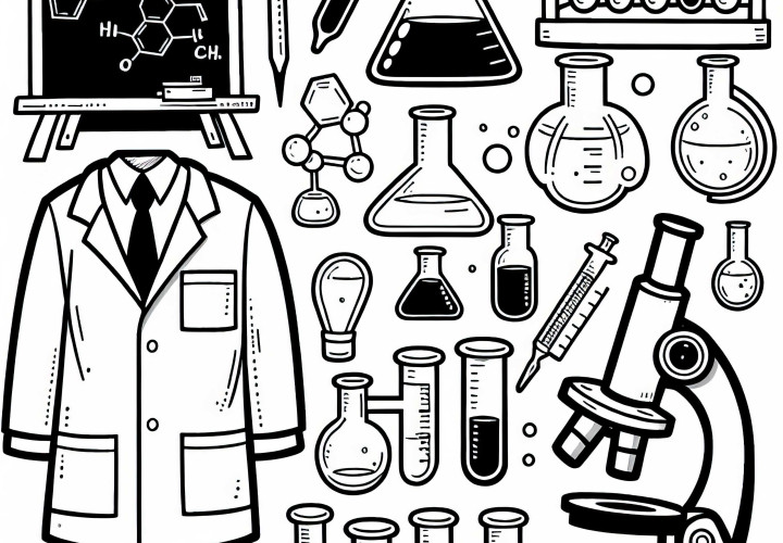 Químico en el laboratorio - Dibujo para colorear simple y gratuito