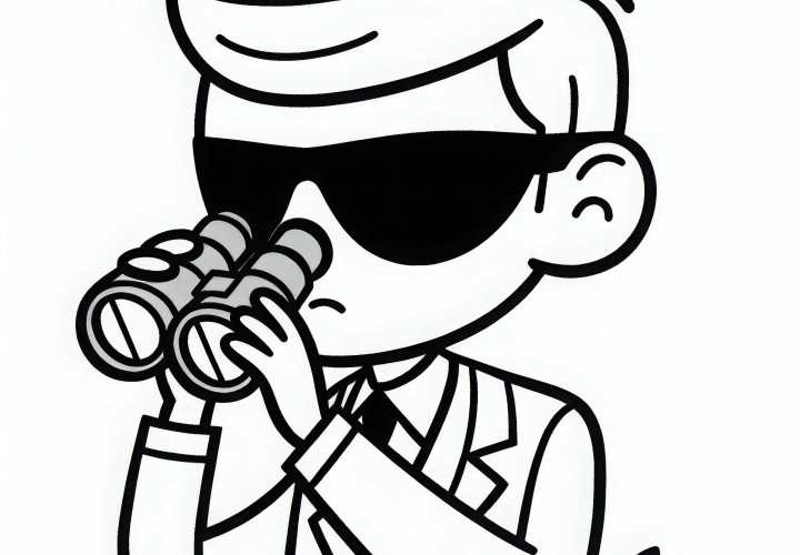 Ein Spion beobachtet durch das Fernglas eine Zielperson – Ausmalbild gratis Ein Spion beobachtet durch das Fernglas eine Zielperson – Ausmalbild gratis