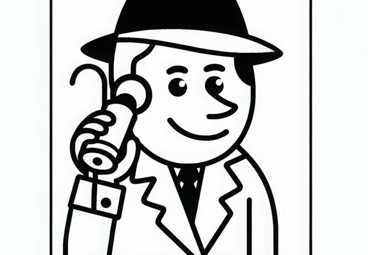 Spion nutzt ein Abhörgerät – Ausmalbild einfach kostenlos