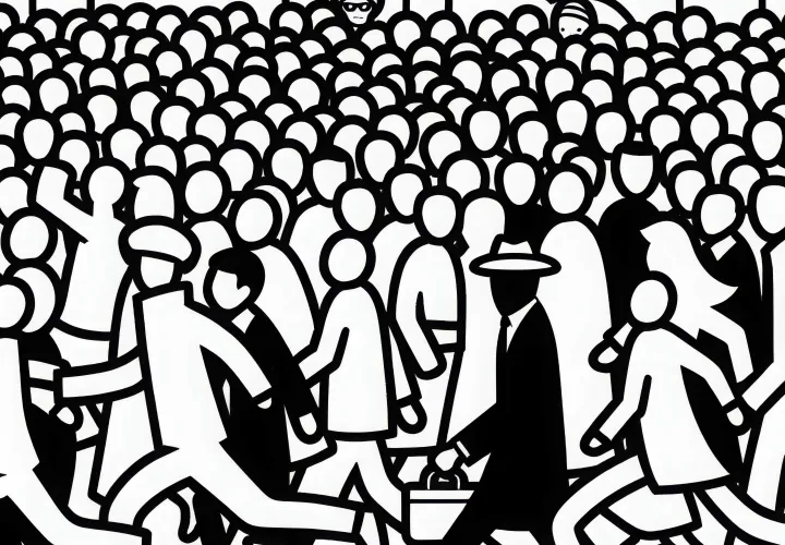 Spion flieht unerkannt durch Menschenmenge – Malvorlage gratis