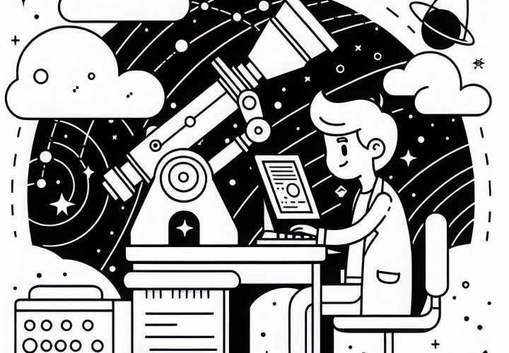 Astronom analysiert Daten aus Weltraumteleskop – Malvorlage kostenlos Astronom analysiert Daten aus Weltraumteleskop – Malvorlage kostenlos