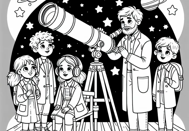 Kinder als Astronomen – Malvorlage zum Ausdrucken