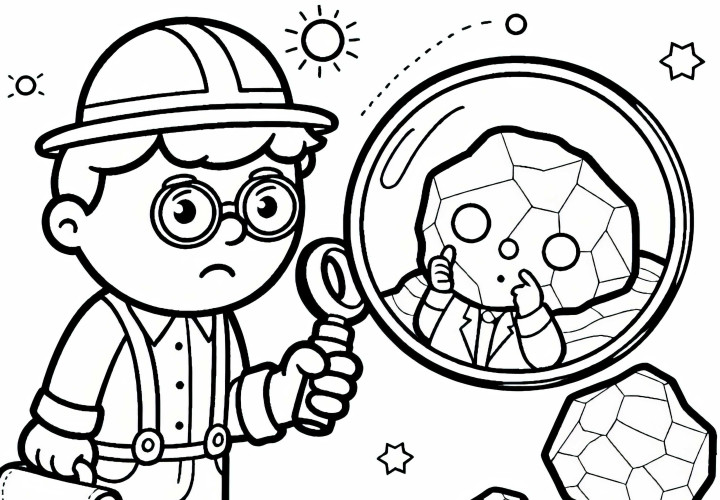 Geologe untersucht Steine mit Lupe – Malvorlage einfach kostenlos Geologe untersucht Steine mit Lupe – Malvorlage einfach kostenlos