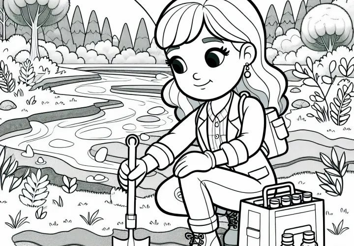 Geologin sammelt Bodenproben - Ausmalbild kostenlos
