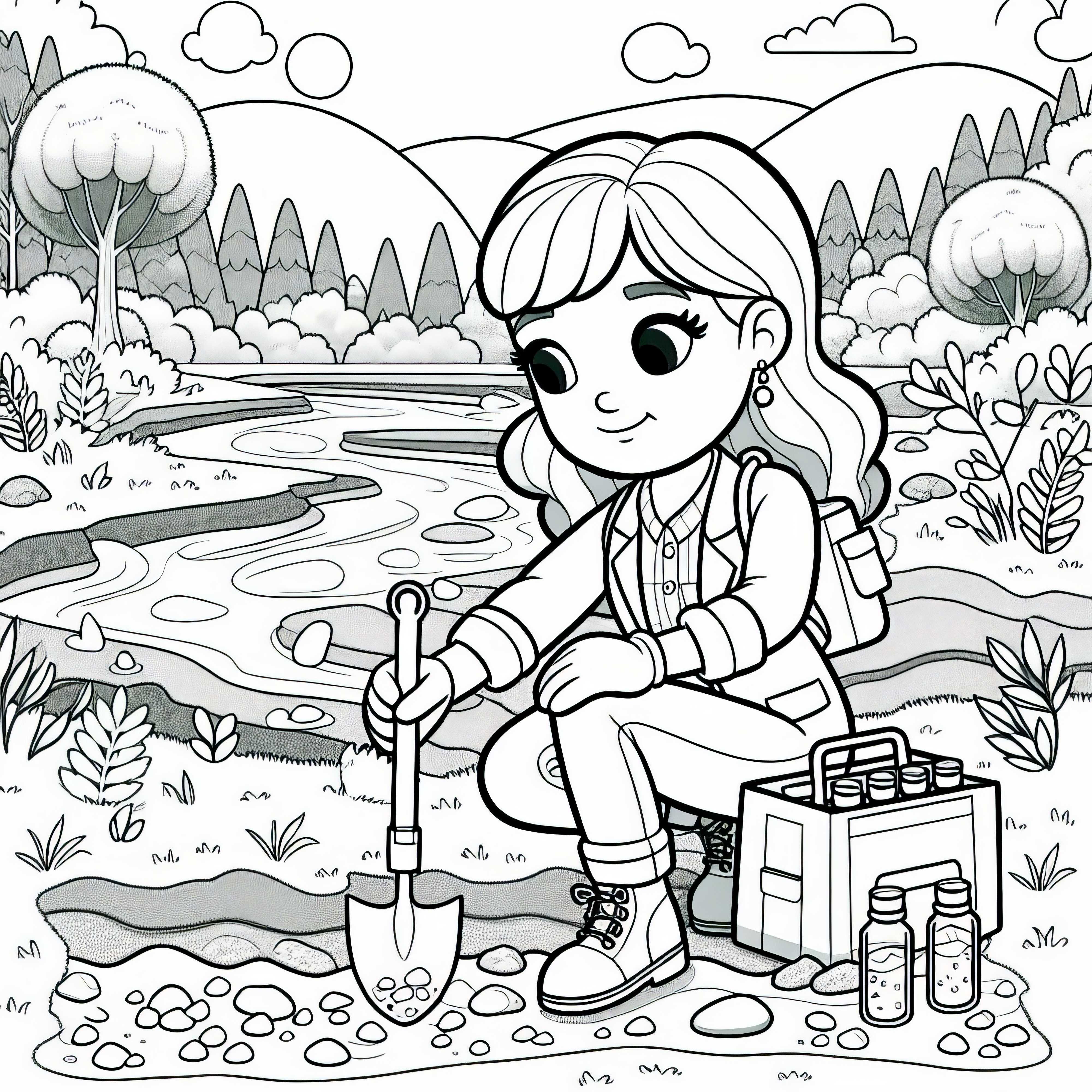 地質学者が土壌サンプルを集める - 無料の塗り絵 地質学者が土壌サンプルを集める - 無料塗り絵
