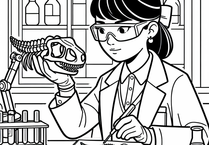 Geologin analysiert Fossil im Labor – Ausmalbild kostenlos Geologin analysiert Fossil im Labor – Ausmalbild kostenlos