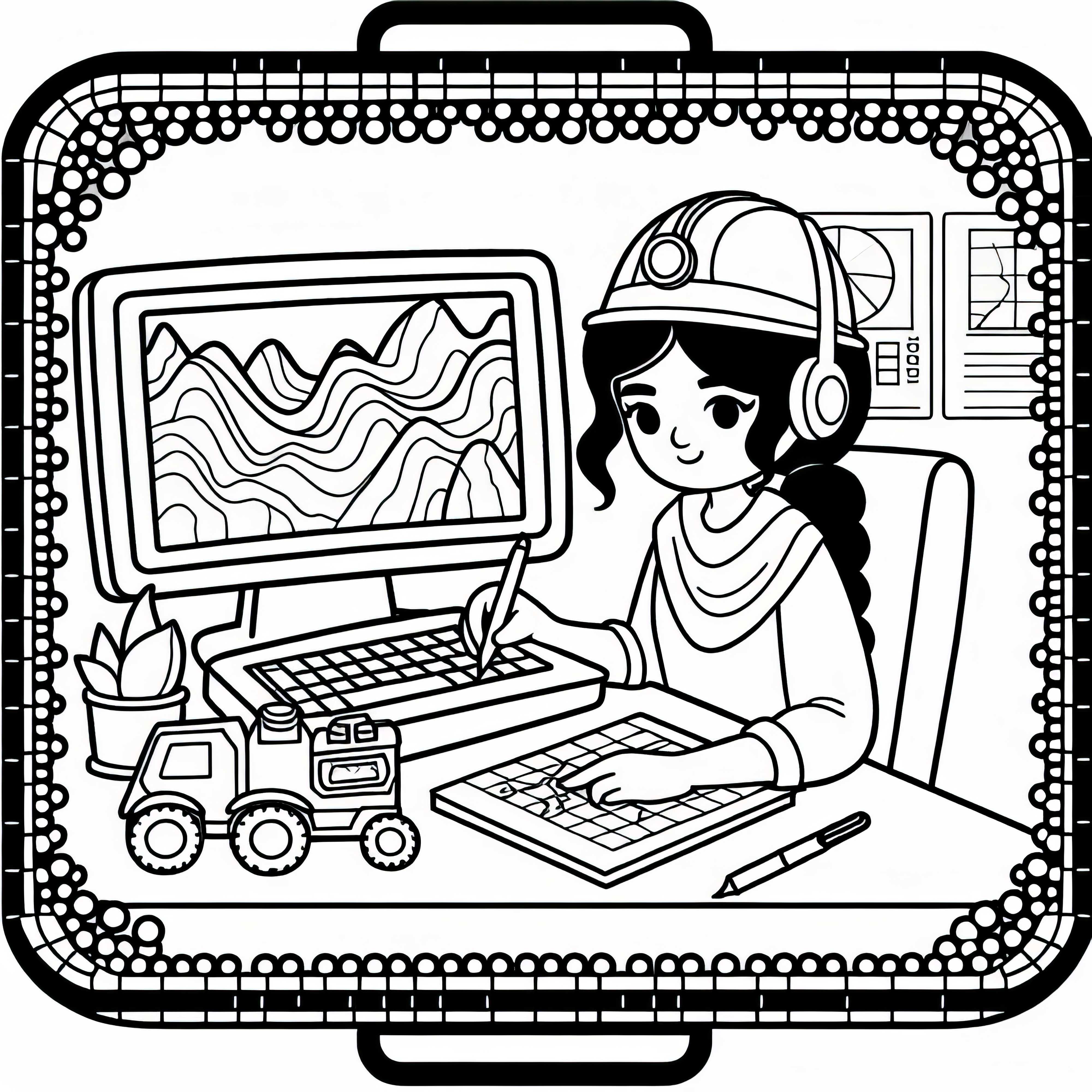 Geologist creates geological map on computer - Free coloring page