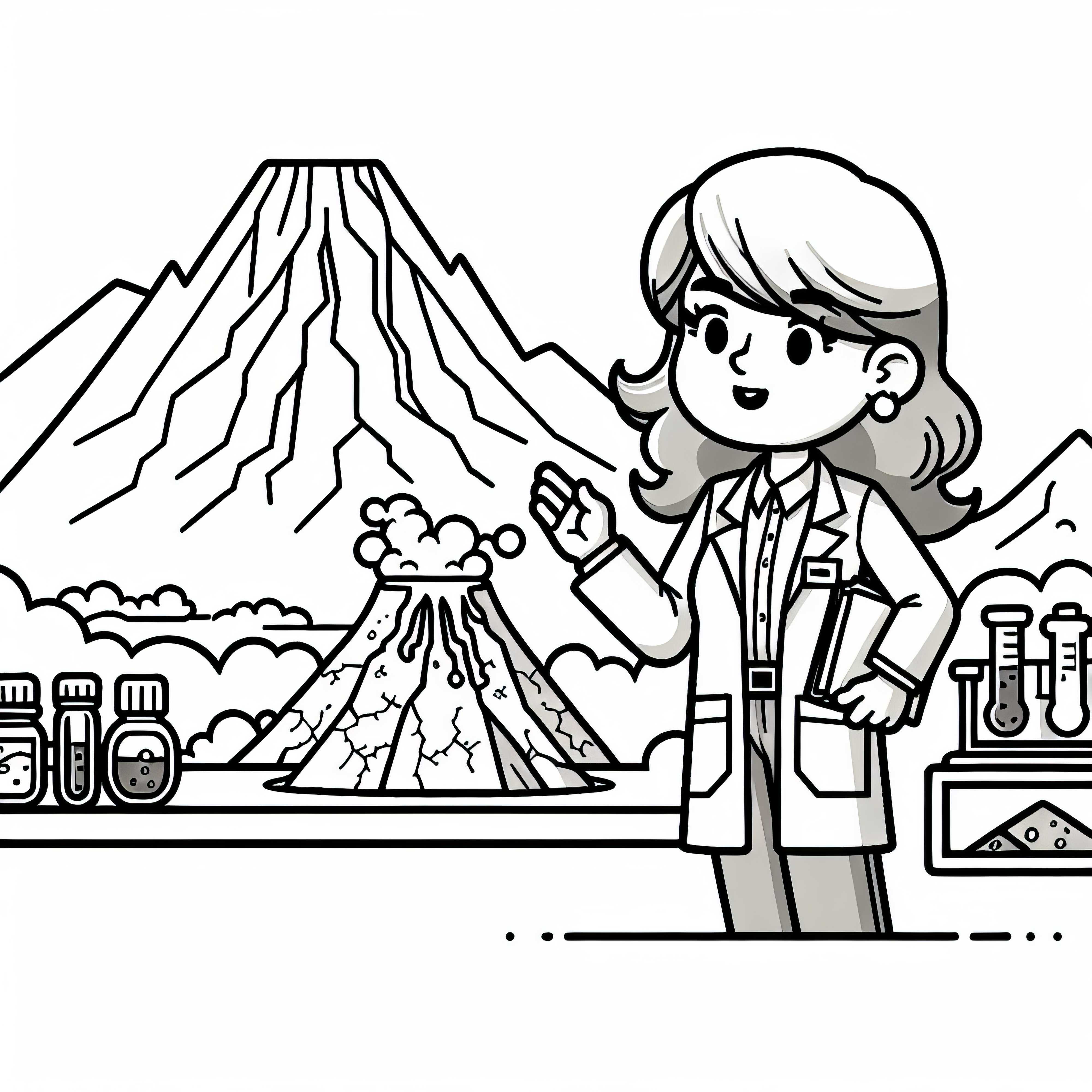 地質学者が火山の成り立ちを説明 – 無料塗り絵