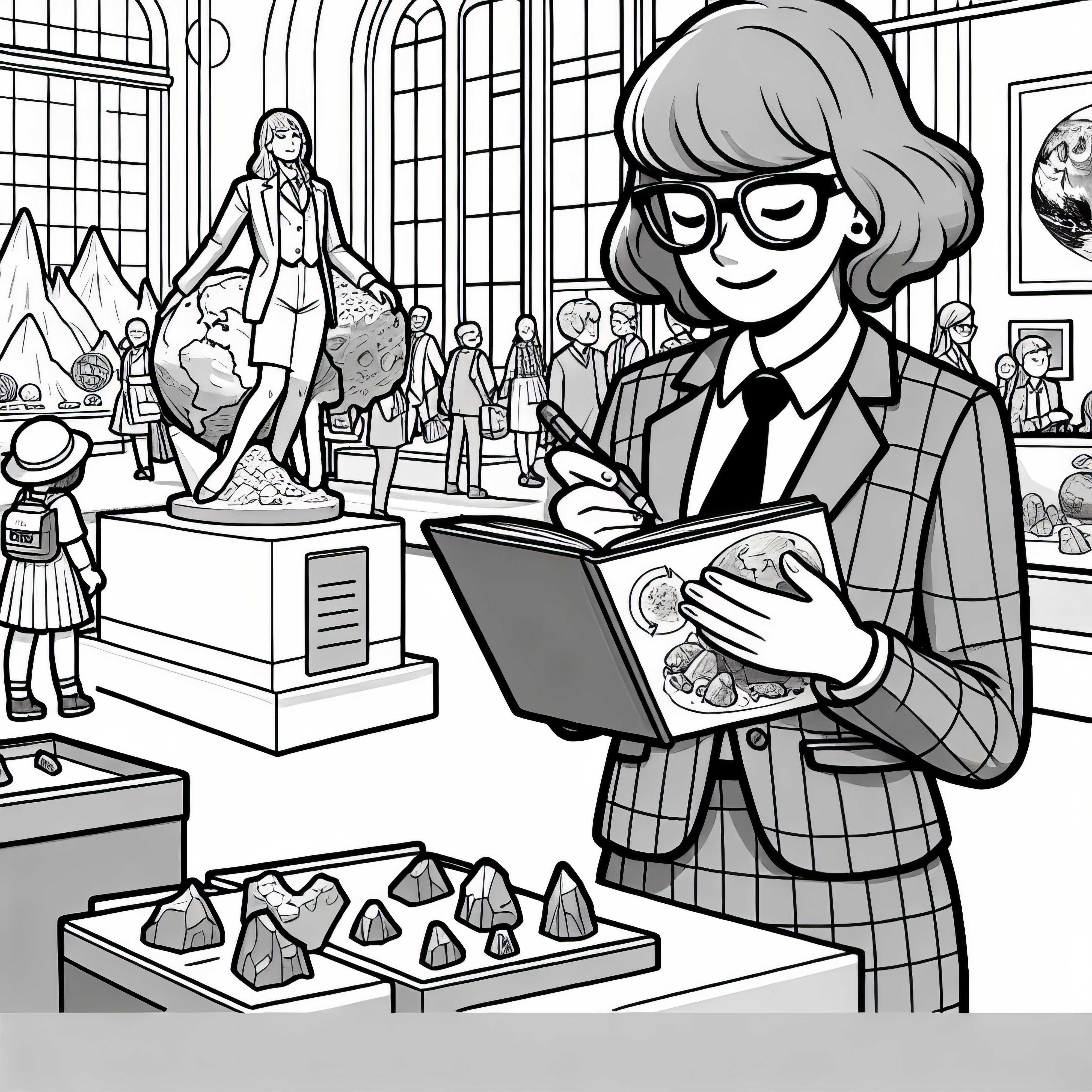地質学者が展示で地球の歴史を学ぶ – 無料の塗り絵