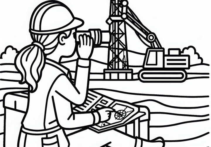 Geologin überwacht Bohrstelle für Öl – Malvorlage gratis Geologin überwacht Bohrstelle für Öl – Malvorlage gratis
