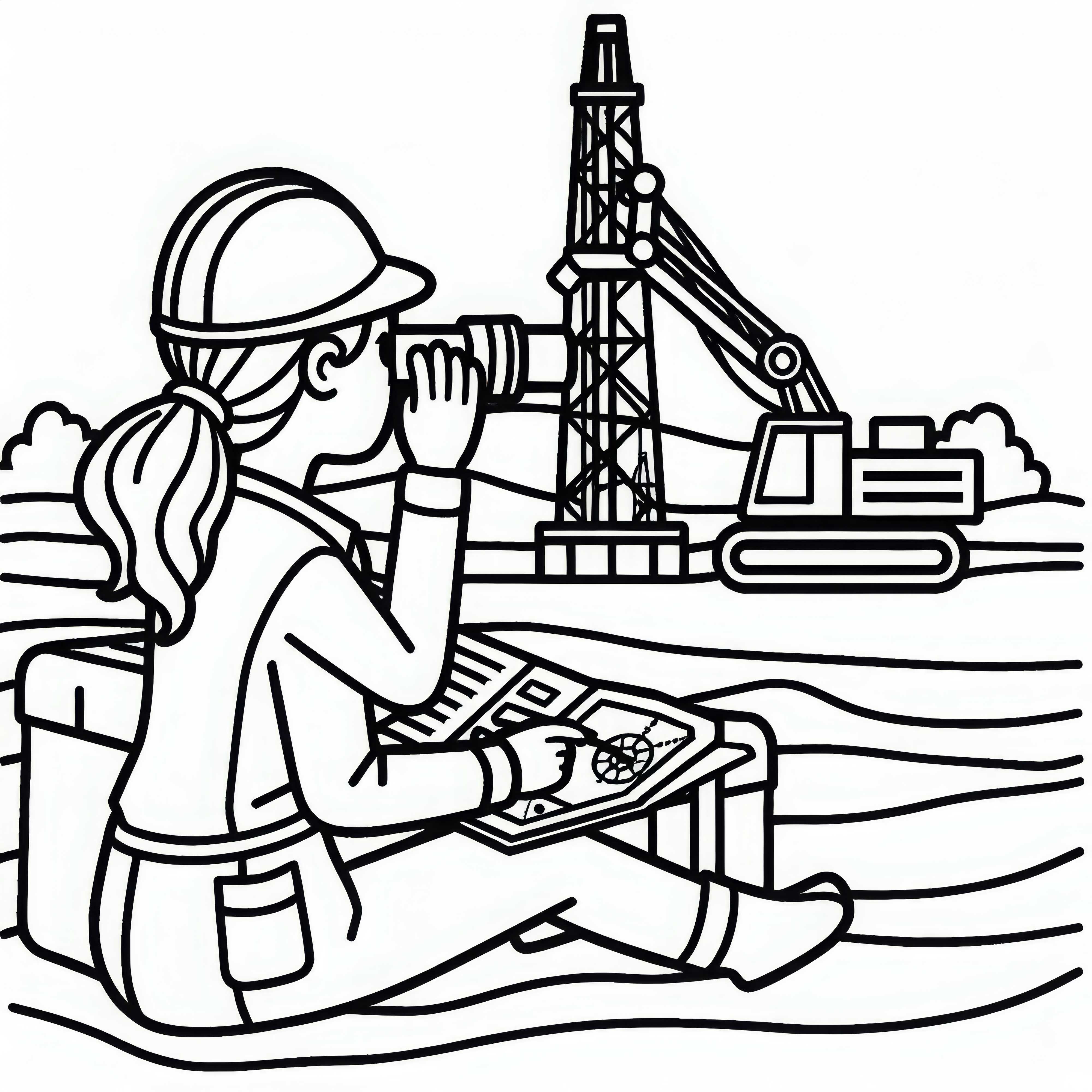 地質学者が石油の掘削現場を監視 - 無料塗り絵 地質学者が油の掘削地点を監視する – 無料の塗り絵