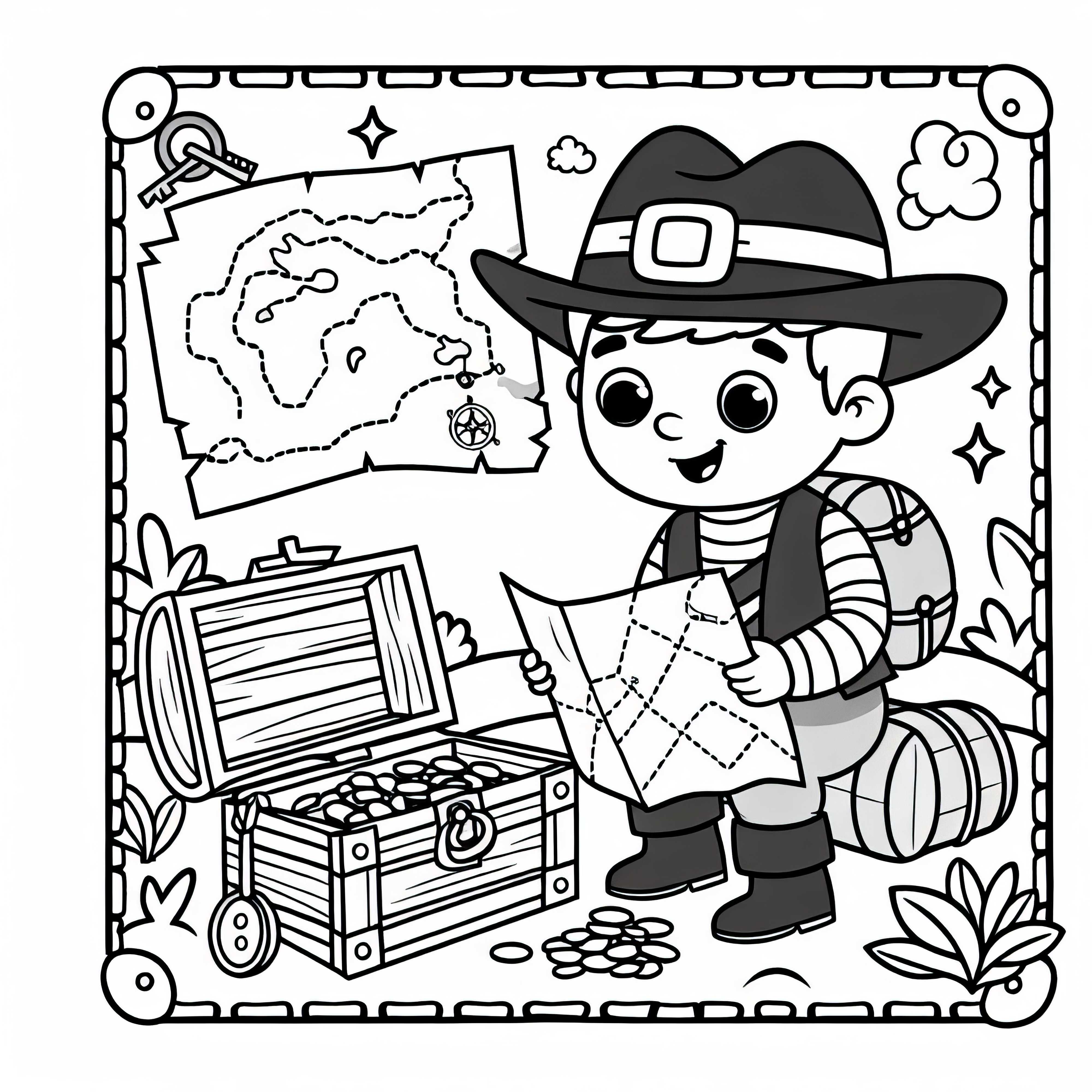 Buscadores de tesoros con mapa del tesoro - Dibujo para colorear gratis