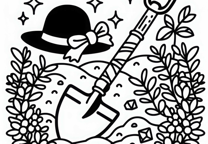 Pala para buscadores de tesoros en una plantilla para colorear gratis