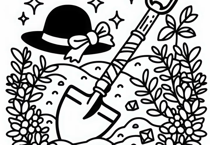 Pala para buscadores de tesoros en una plantilla para colorear gratis