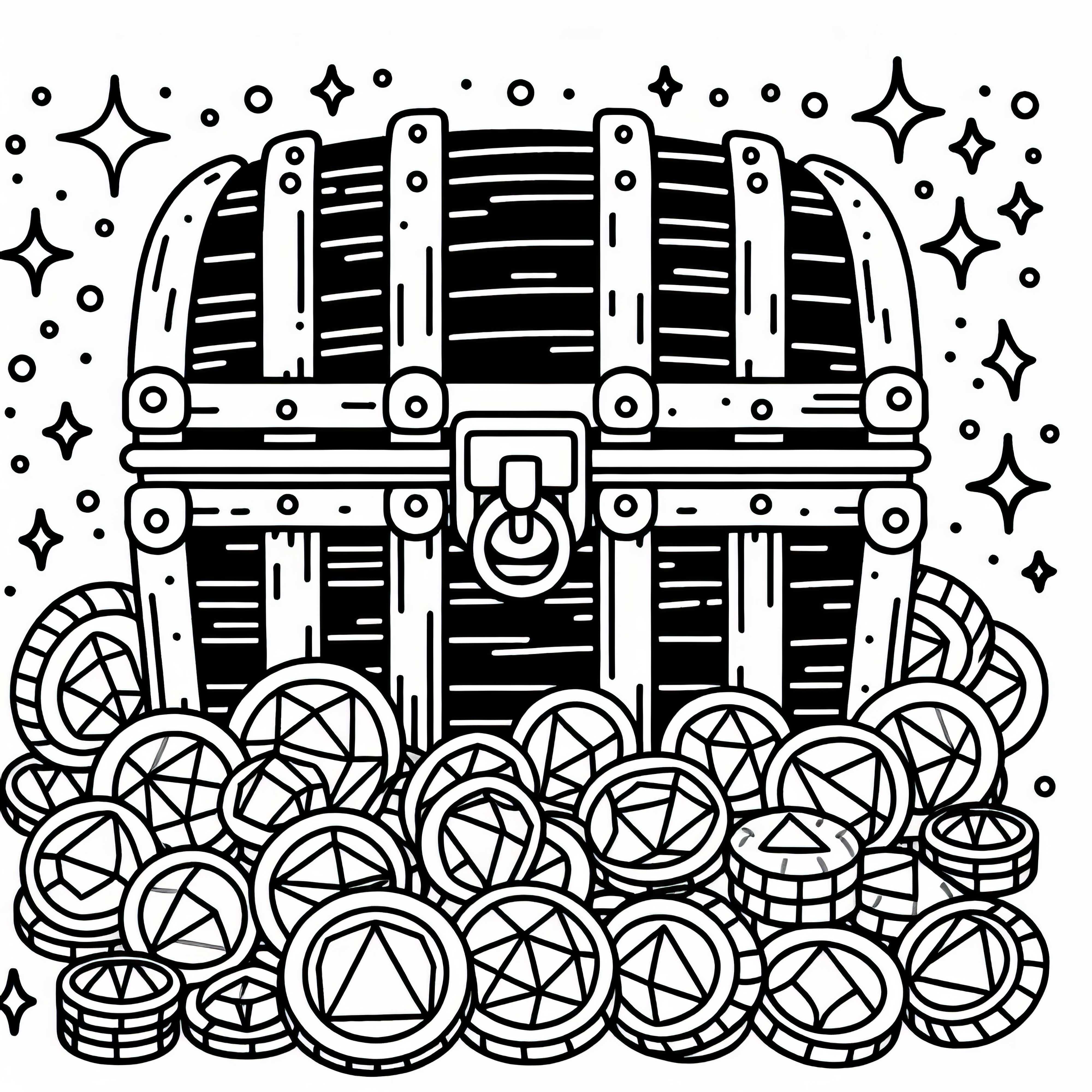 Cofre del tesoro con monedas y piedras preciosas - Descargar imagen para colorear gratis