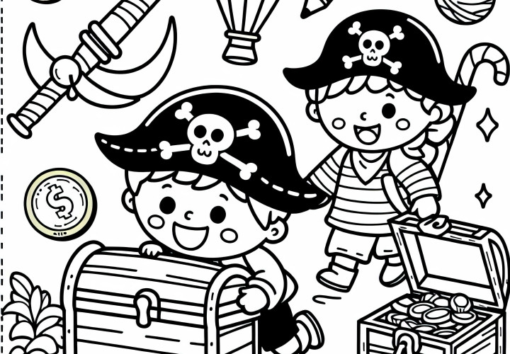 Niños en busca del tesoro - Dibujo para colorear gratis
