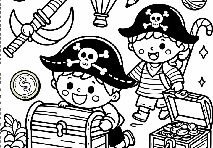 Niños en busca del tesoro - Dibujo para colorear gratis