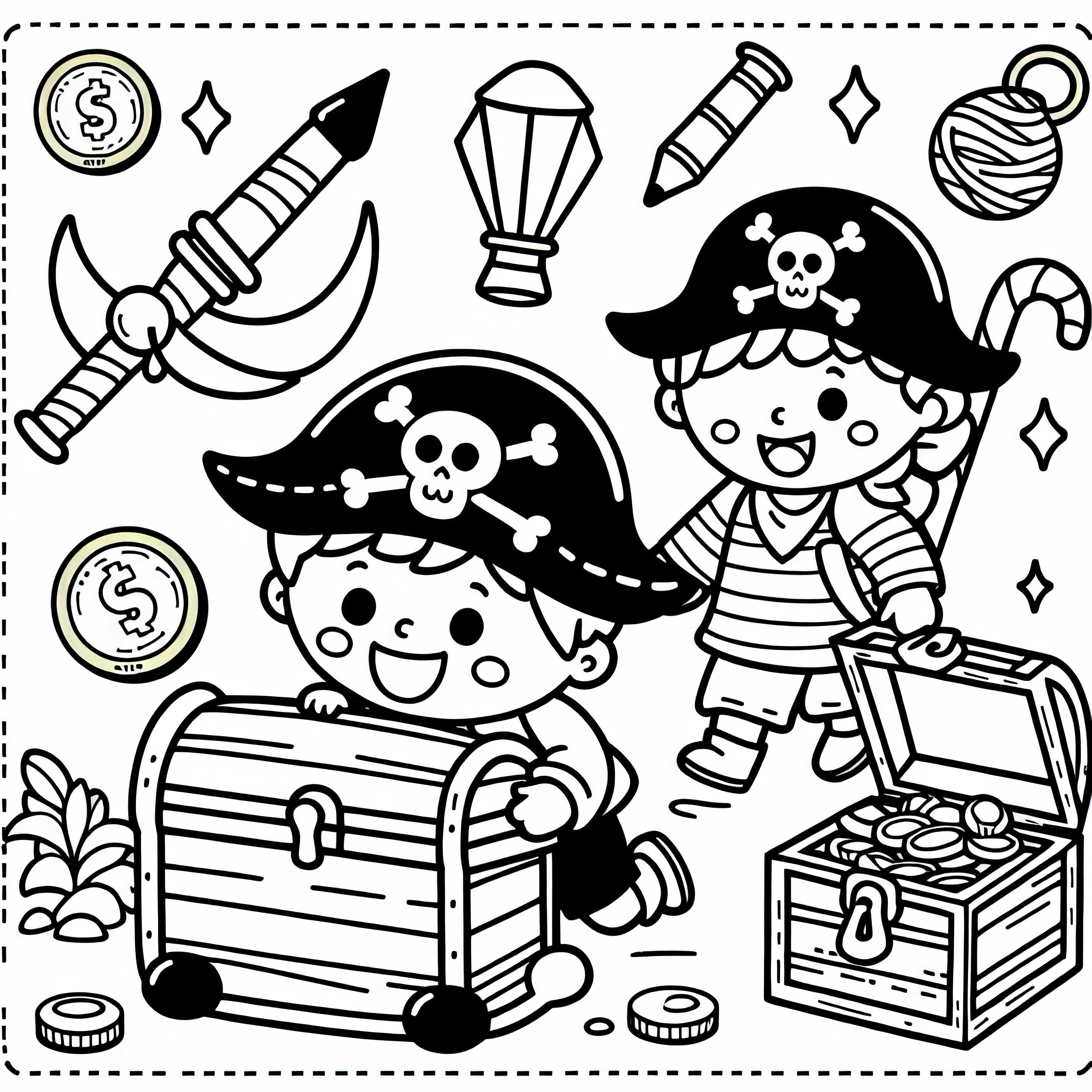 Niños en busca del tesoro - Dibujo para colorear gratis
