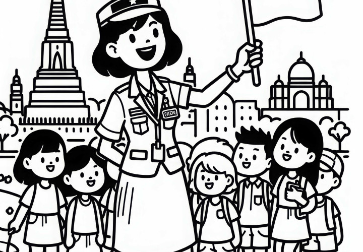Dibujo para colorear de una guía turística - ¡Descárgalo gratis!