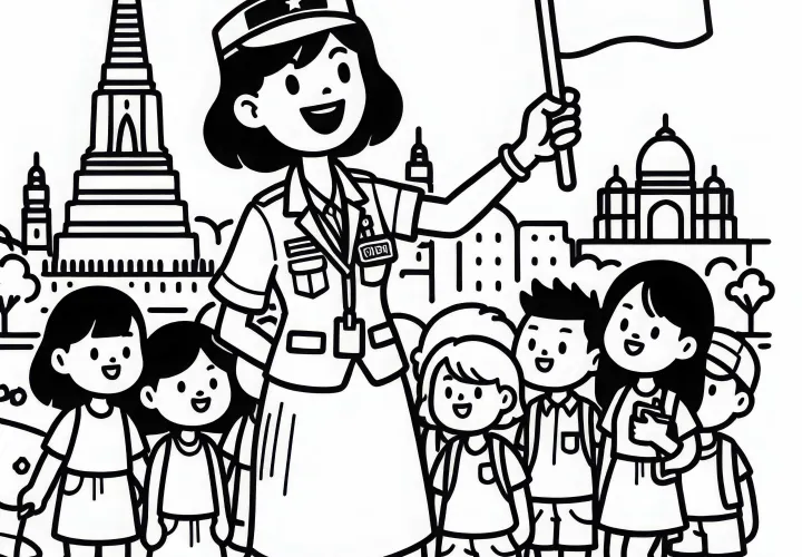 Ausmalbild einer Reiseleiterin – Kostenlos herunterladen!