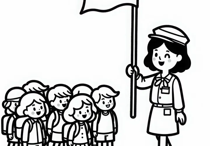 Ausmalbild einer Reiseleiterin – Kostenlos herunterladen und online ausmalen