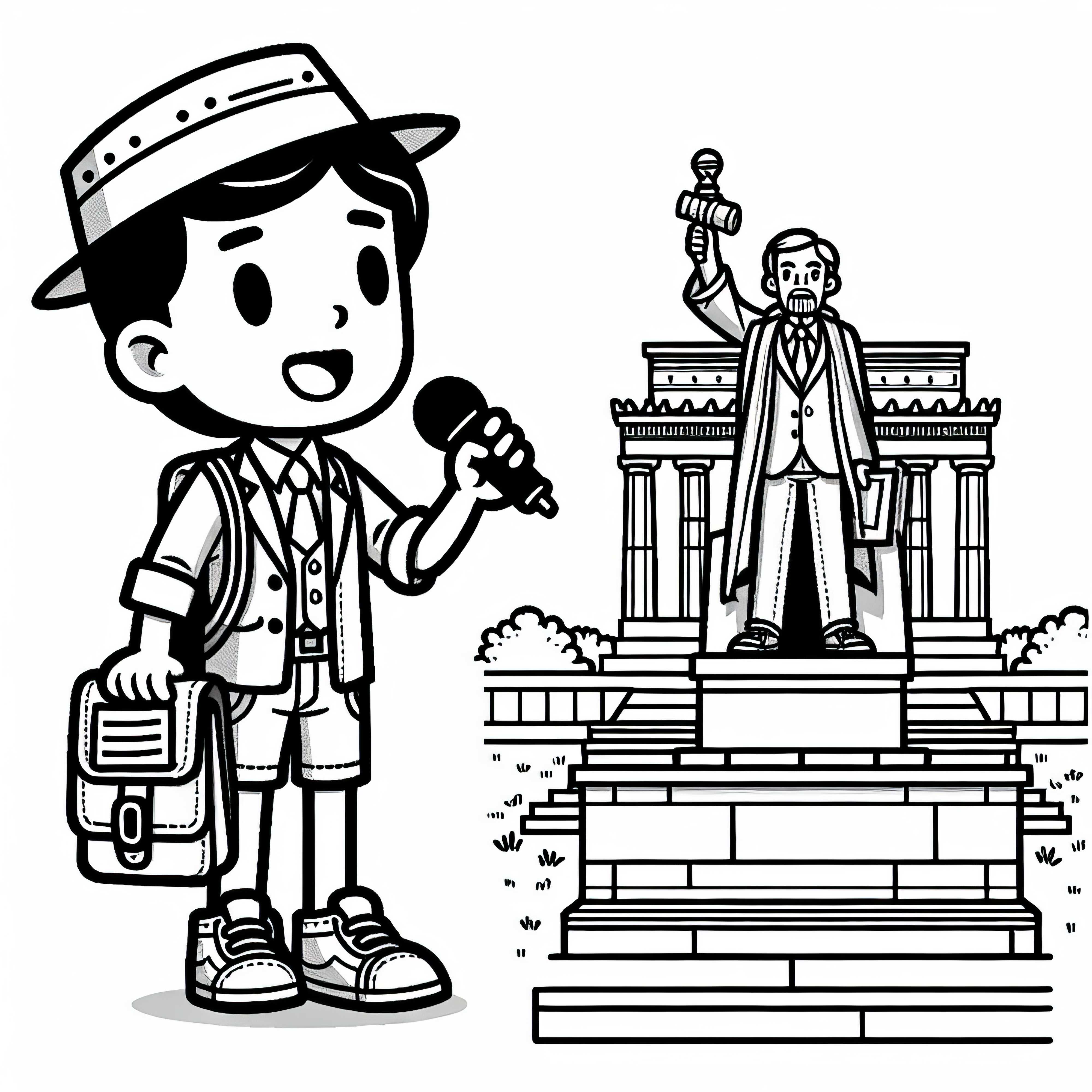 Guía turístico da conferencia frente al monumento – Dibujo para colorear gratis