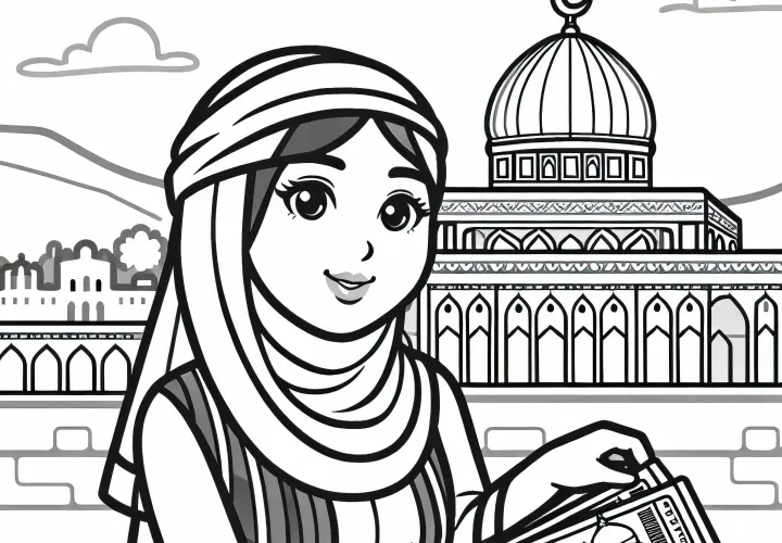 Reiseleiterin verteilt Tickets für Sehenswürdigkeit: Malvorlage kostenlos