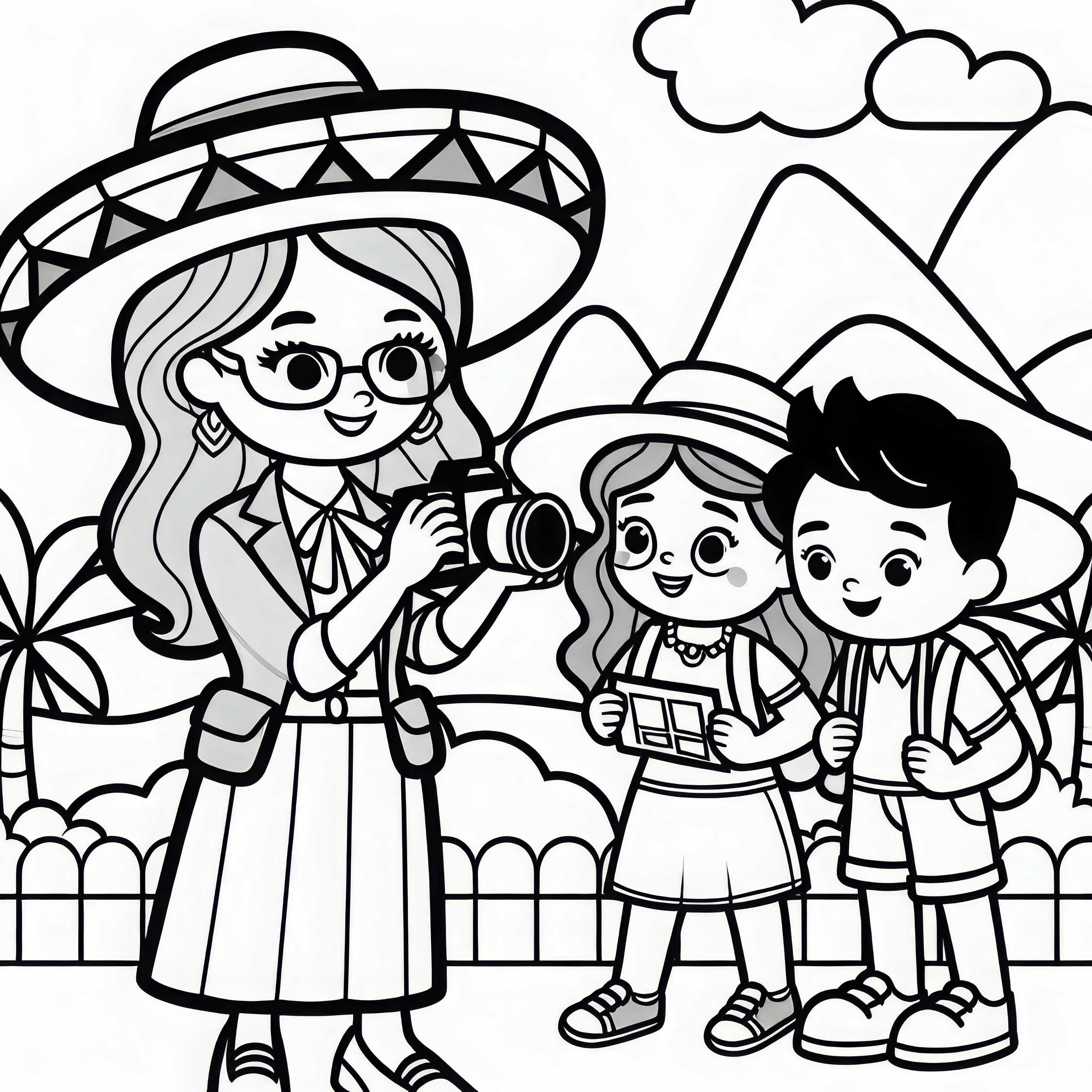 Guía turística ayuda a los turistas a hacer fotos – Imagen para colorear gratis