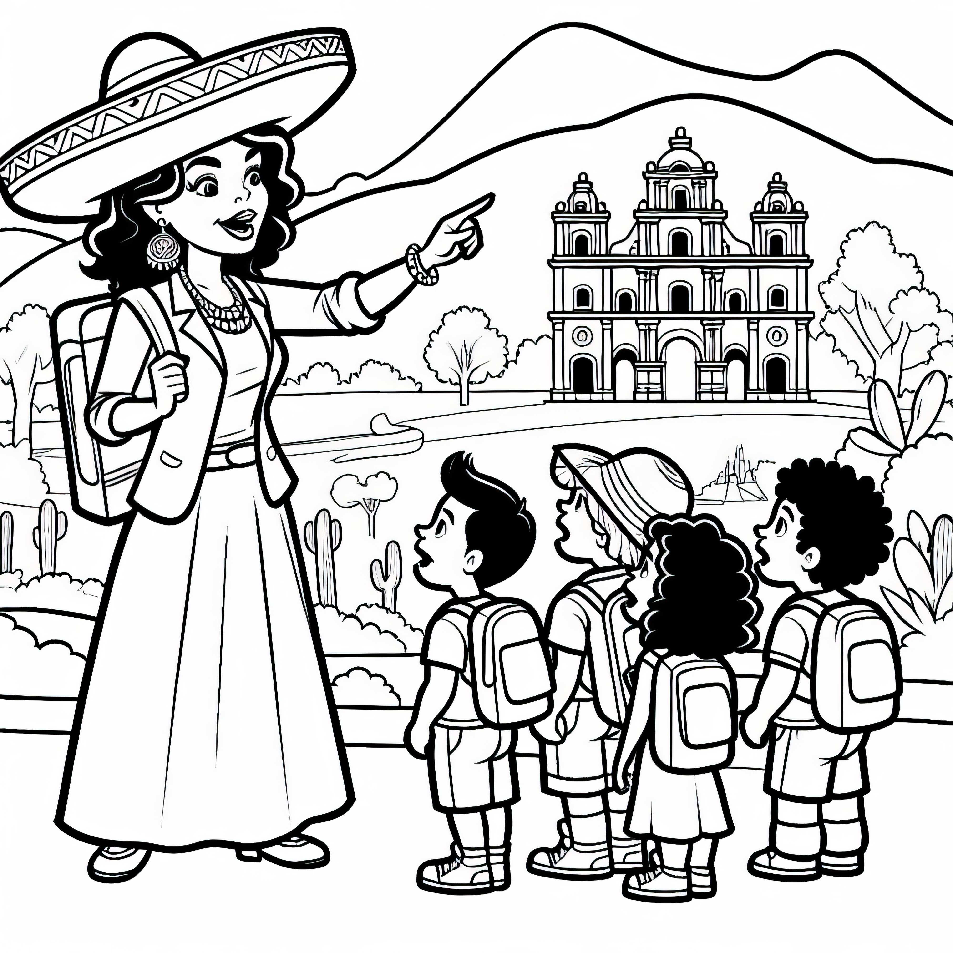 La guía turística explica las particularidades culturales en un país extranjero - Imagen para colorear gratuita