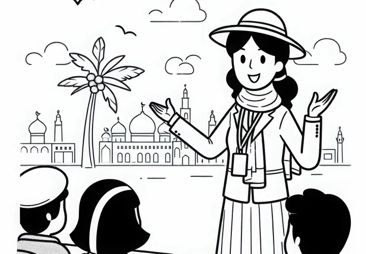 Reiseleiterin Beantwortet Fragen Der Gruppe - Ausmalbild Gratis