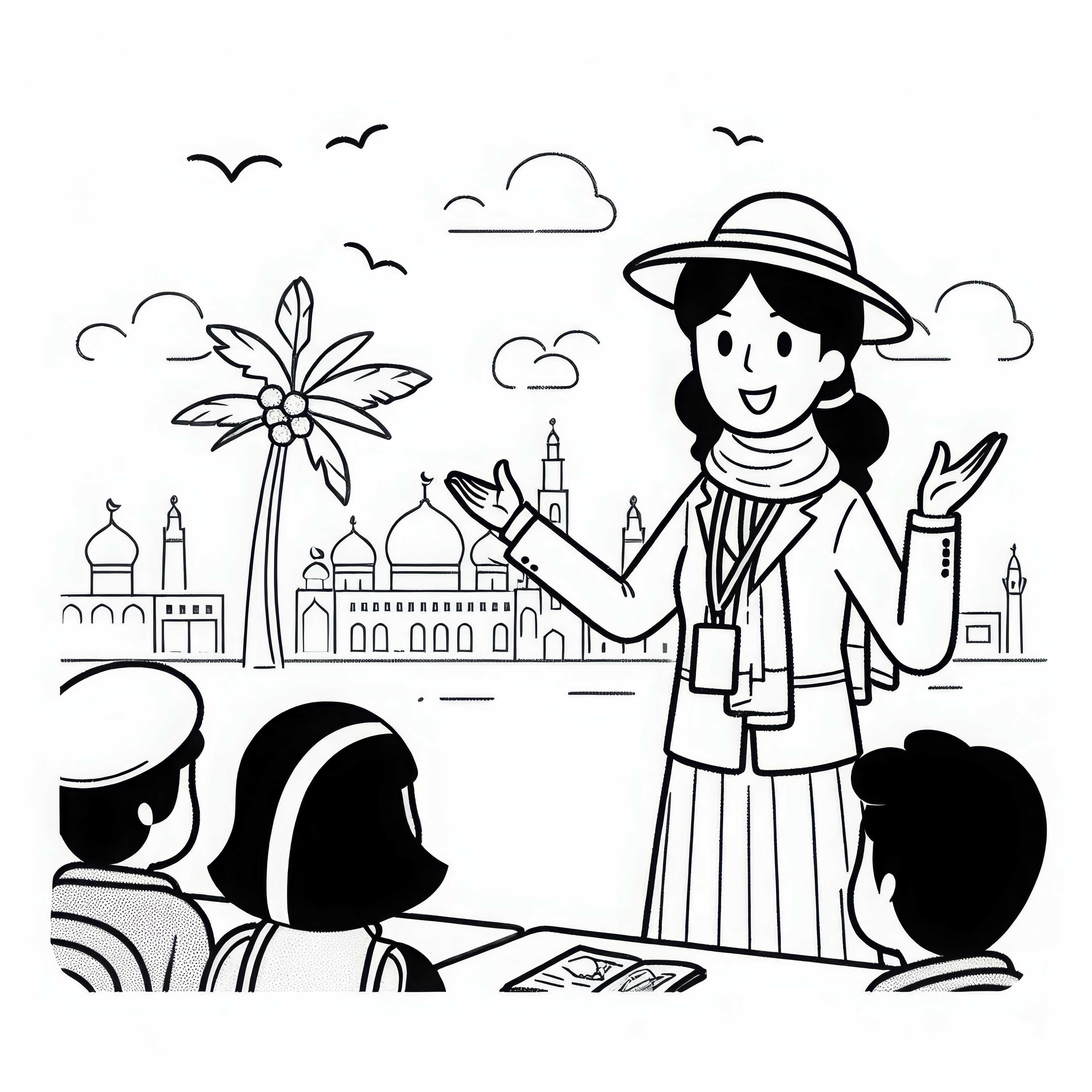 Guía turística responde preguntas del grupo - Dibujo para colorear gratis