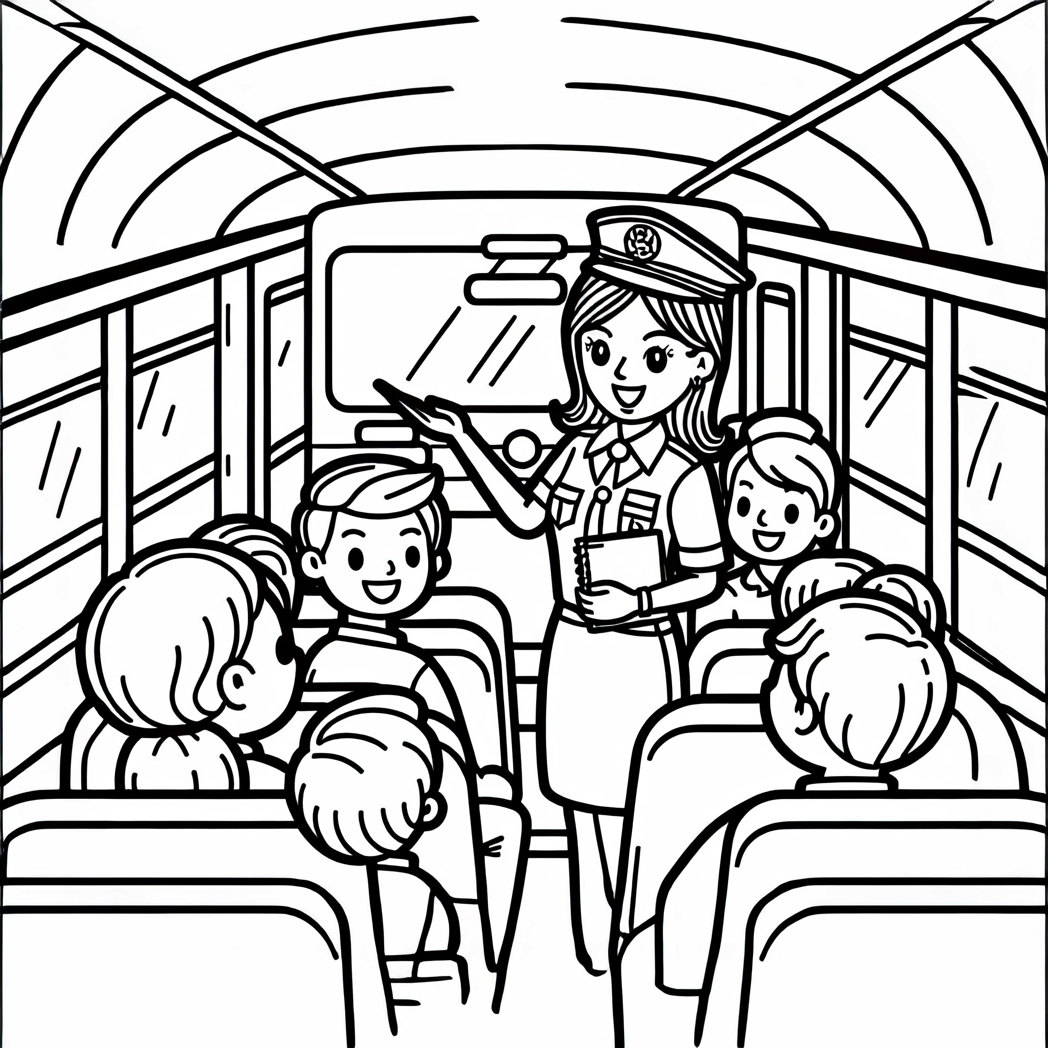 La guía turística coordina un grupo en un autobús - Dibujo para colorear gratis