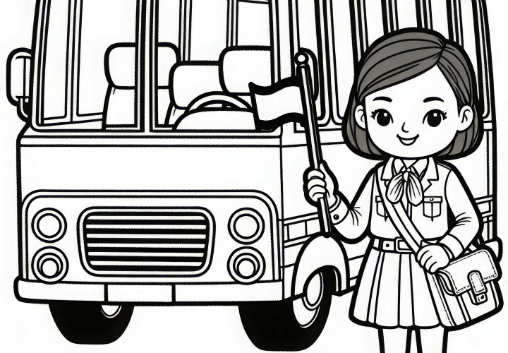 Autobús de viaje con guía – Dibujo para colorear simple y gratuito
