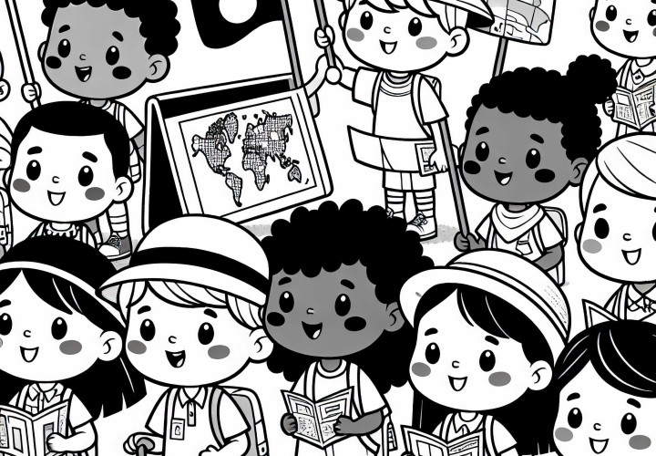 Juego de niños Plantilla de dibujo de guía de viaje gratis