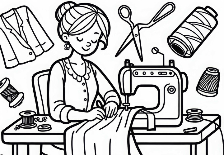 Desenho para colorir de costureira grátis: Pintura gratuita para pequenos artistas