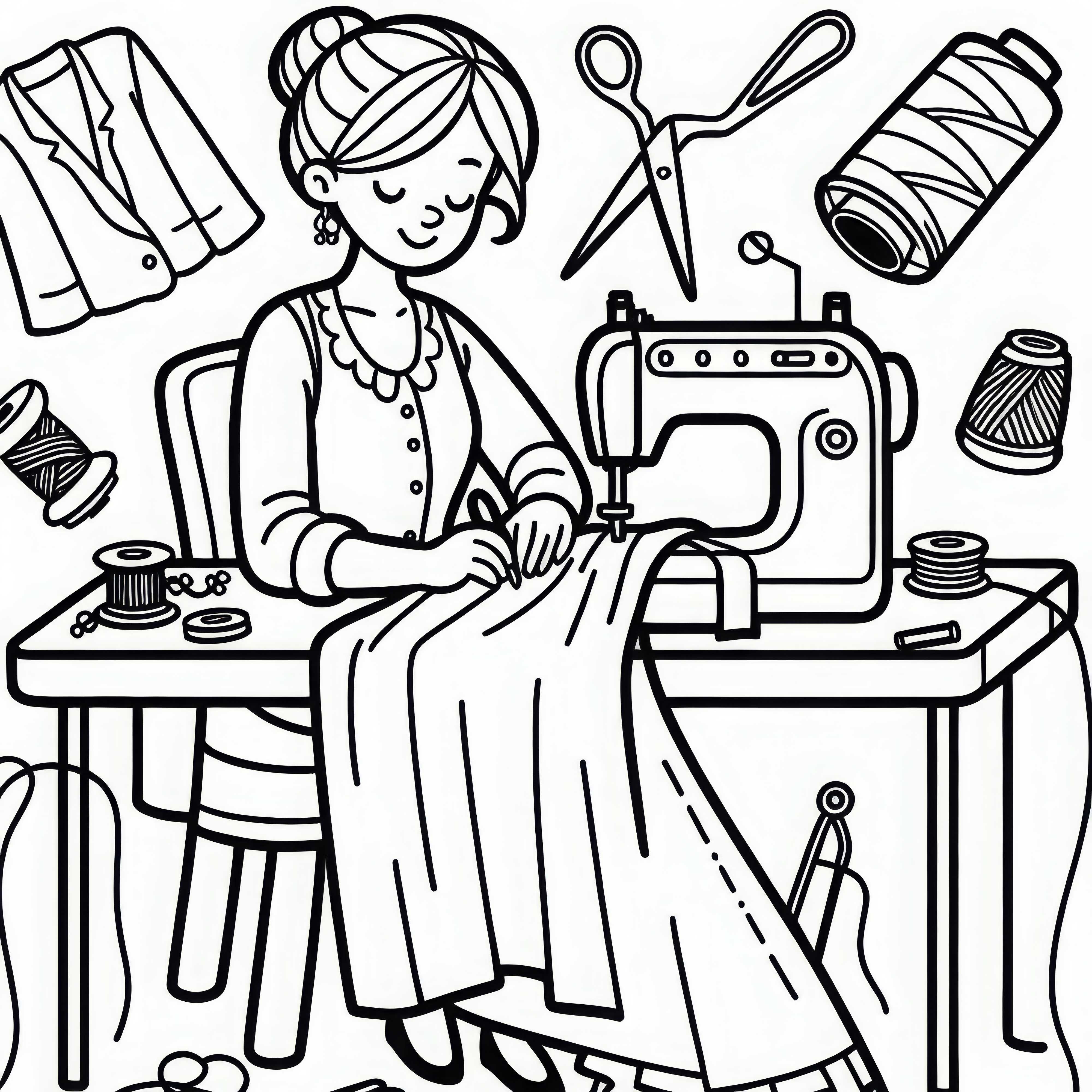 Desenho para colorir de costureira grátis: Pintura gratuita para pequenos artistas