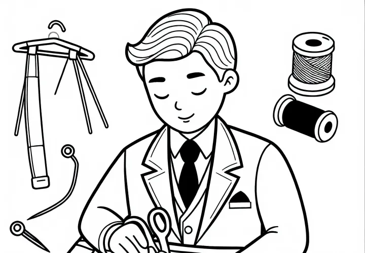 Schneider steckt Stoff mit Nadeln – Ausmalbild kostenlos