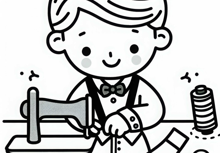 Schneider costura botões em uma camisa - Desenho para colorir grátis