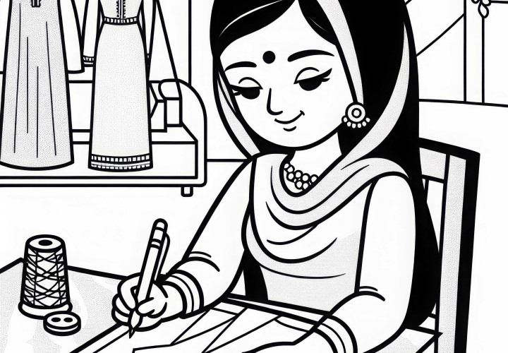 Costureira desenha moldes em papel - Desenho para colorir grátis
