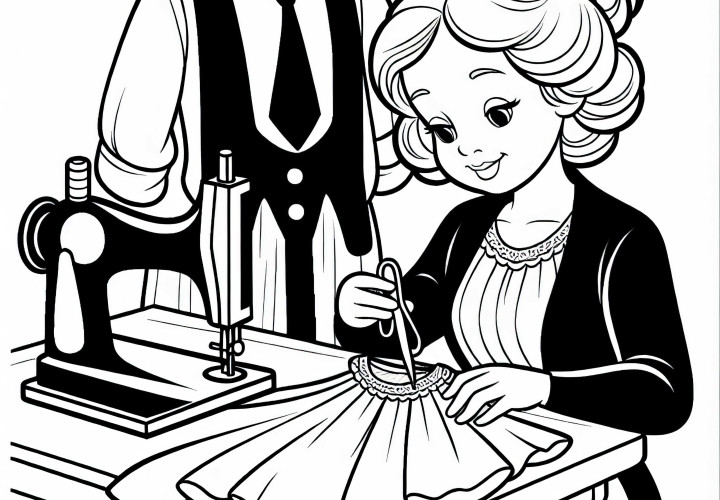 Costureira controla peça de roupa pronta - Desenho para colorir gratuito
