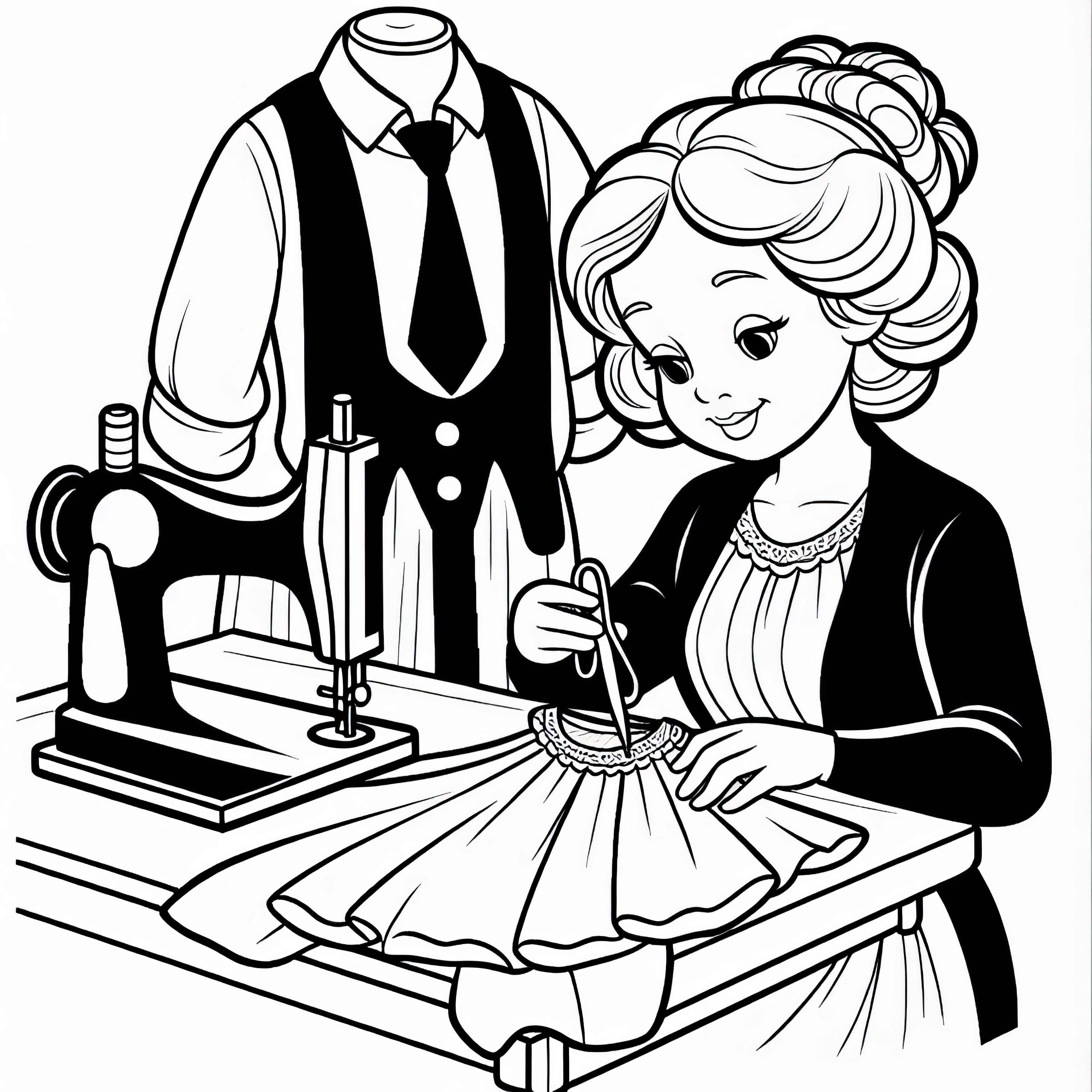 Costureira controla peça de roupa pronta – Desenho para colorir gratuito