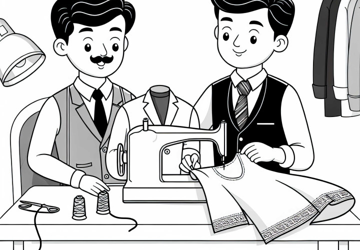 Schneider costura vestido na máquina de costura - Desenho para colorir gratuito