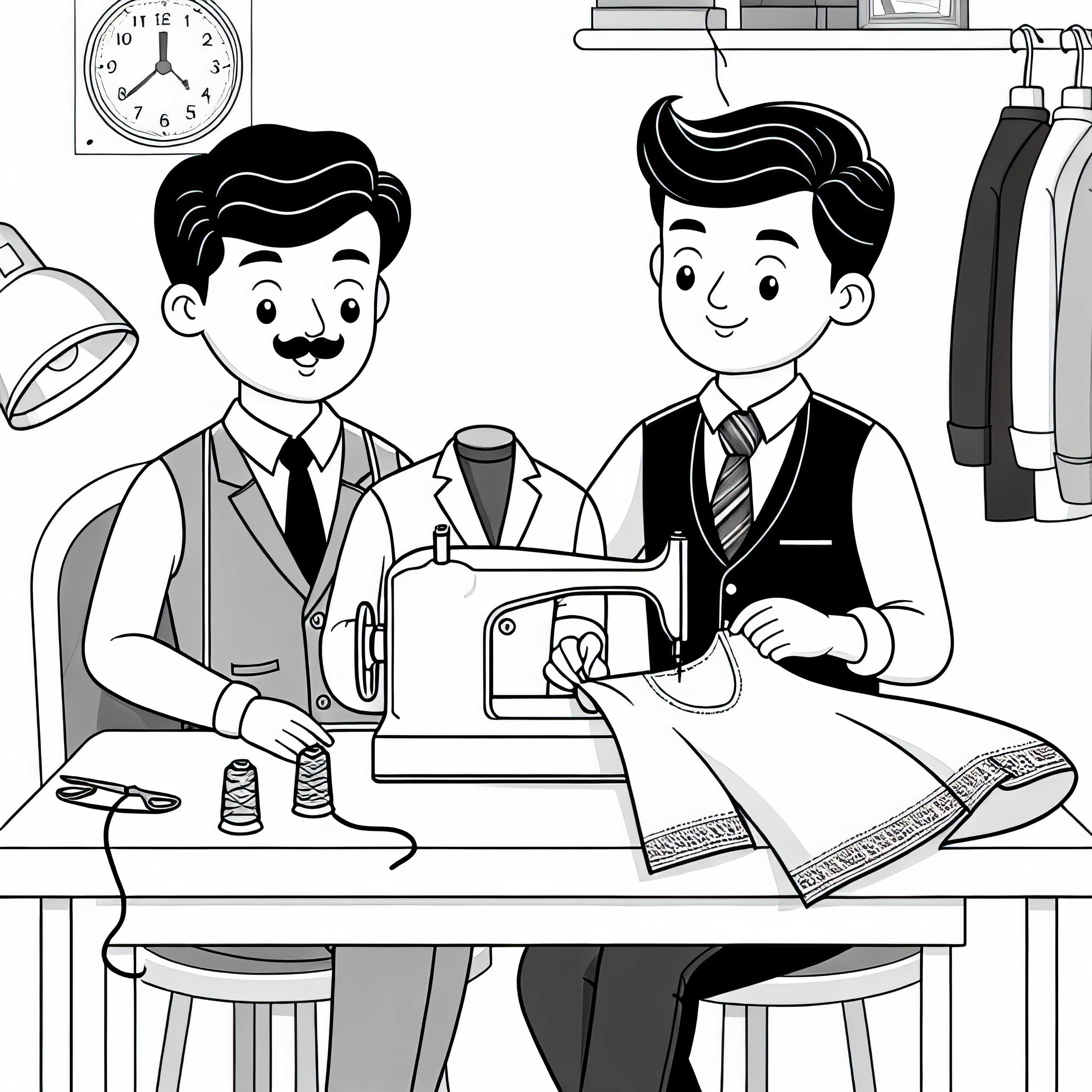 Schneider costura vestido na máquina de costura - desenho para colorir gratuito