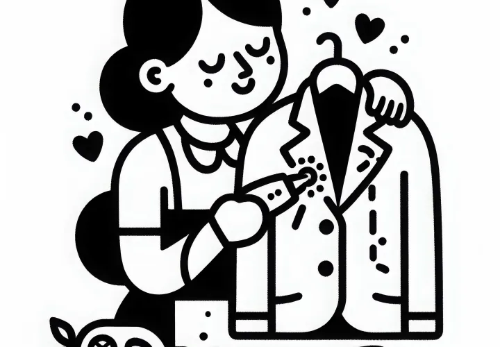 Schneiderin repariert Loch in einer Jacke – Malvorlage gratis