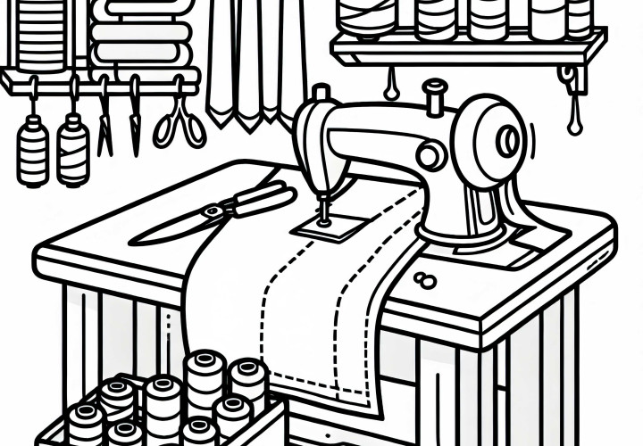 Rolos de tecido na ateliê de um alfaiate – Modelo para colorir gratuito