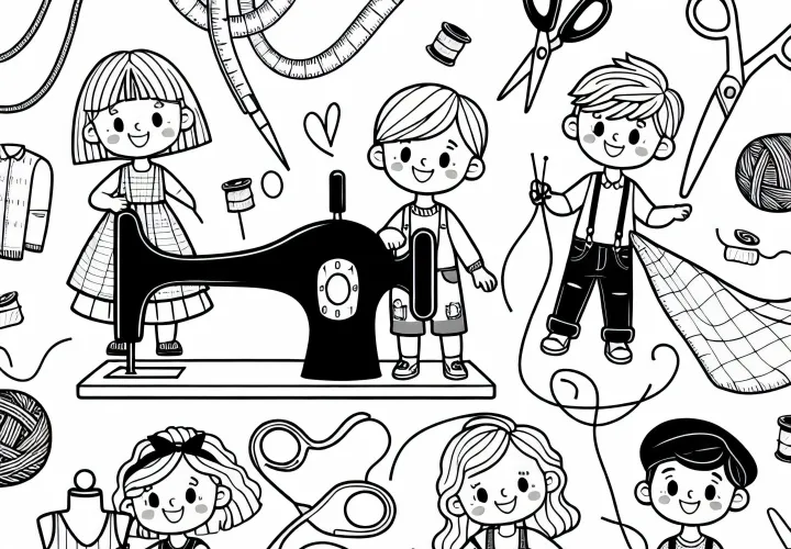 Kinder kreieren ihre eigene Mode als Schneider – Ausmalbild kostenlos