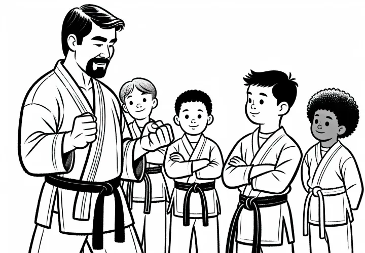 Karatetrainer erklärt die Philosophie des Karate – Ausmalbild gratis