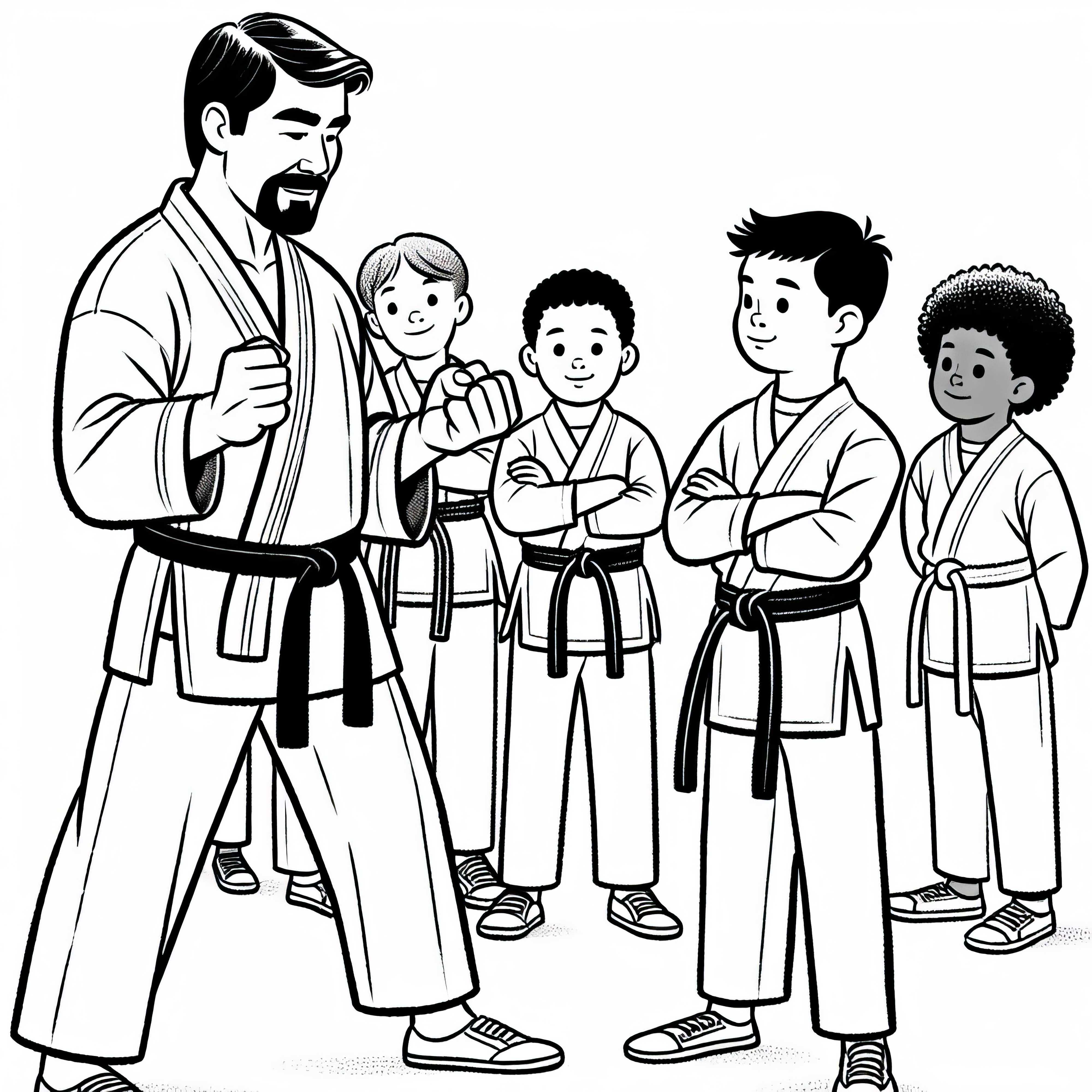 Karatetrainer erklärt die Philosophie des Karate – Ausmalbild gratis