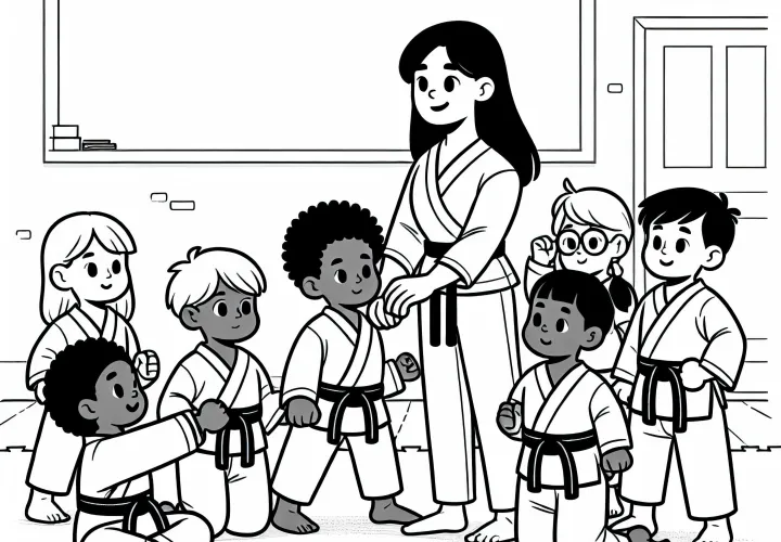 Kinder beim Karatetraining – Ausmalbild gratis