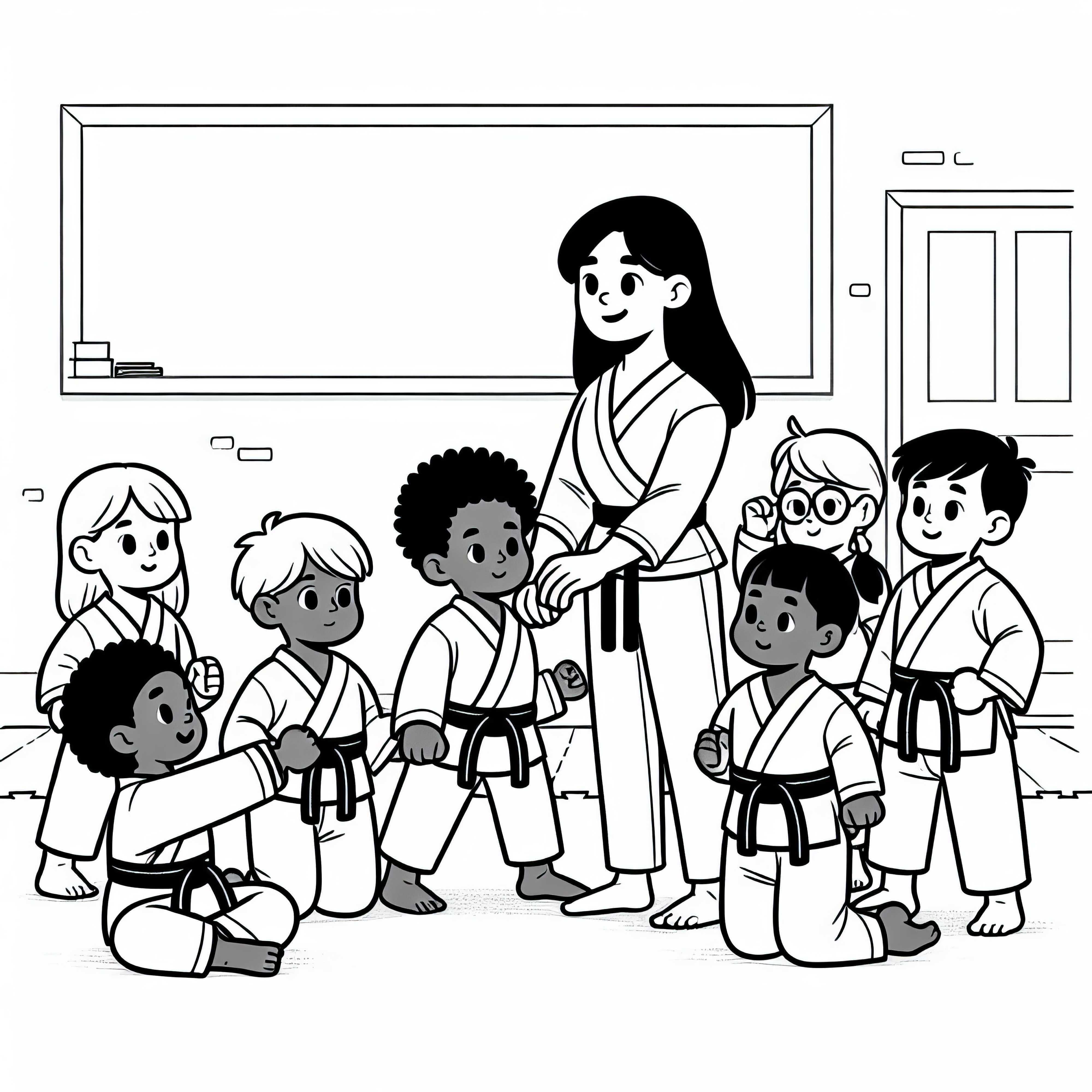 Kinder beim Karatetraining – Ausmalbild gratis